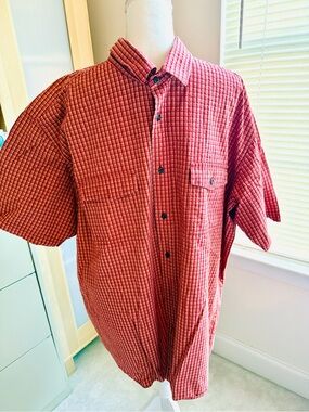Eddie Bauer Relaxed Fit Red Checked Short-Sleeve Button-Down Shirt 3XL